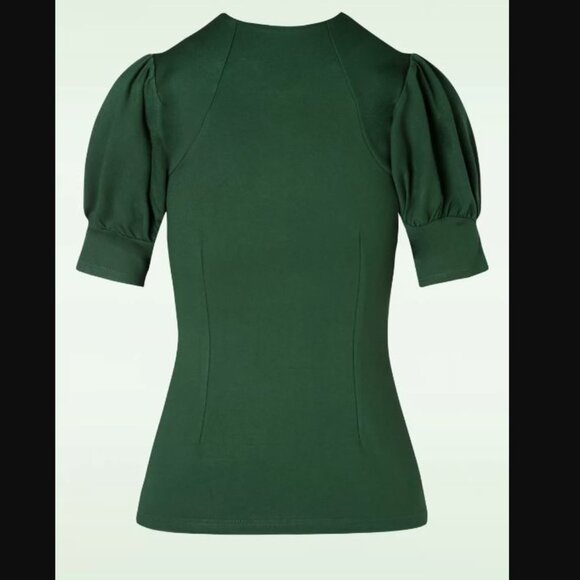Voodoo Vixen Dita top keyhole puff sleeve bottle green 1950s blouse - Picture 2 of 3